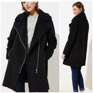 Loft sherpa trim moto zip long jacket size S NWOT